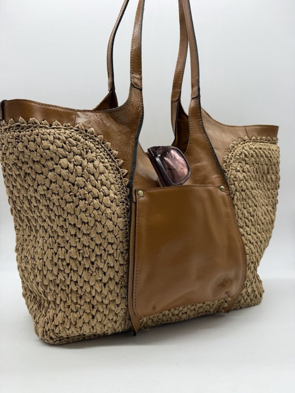 PATRICIA NASH Santorini woven straw & leather trim women's medium tote -Natural - Picture 11 of 13